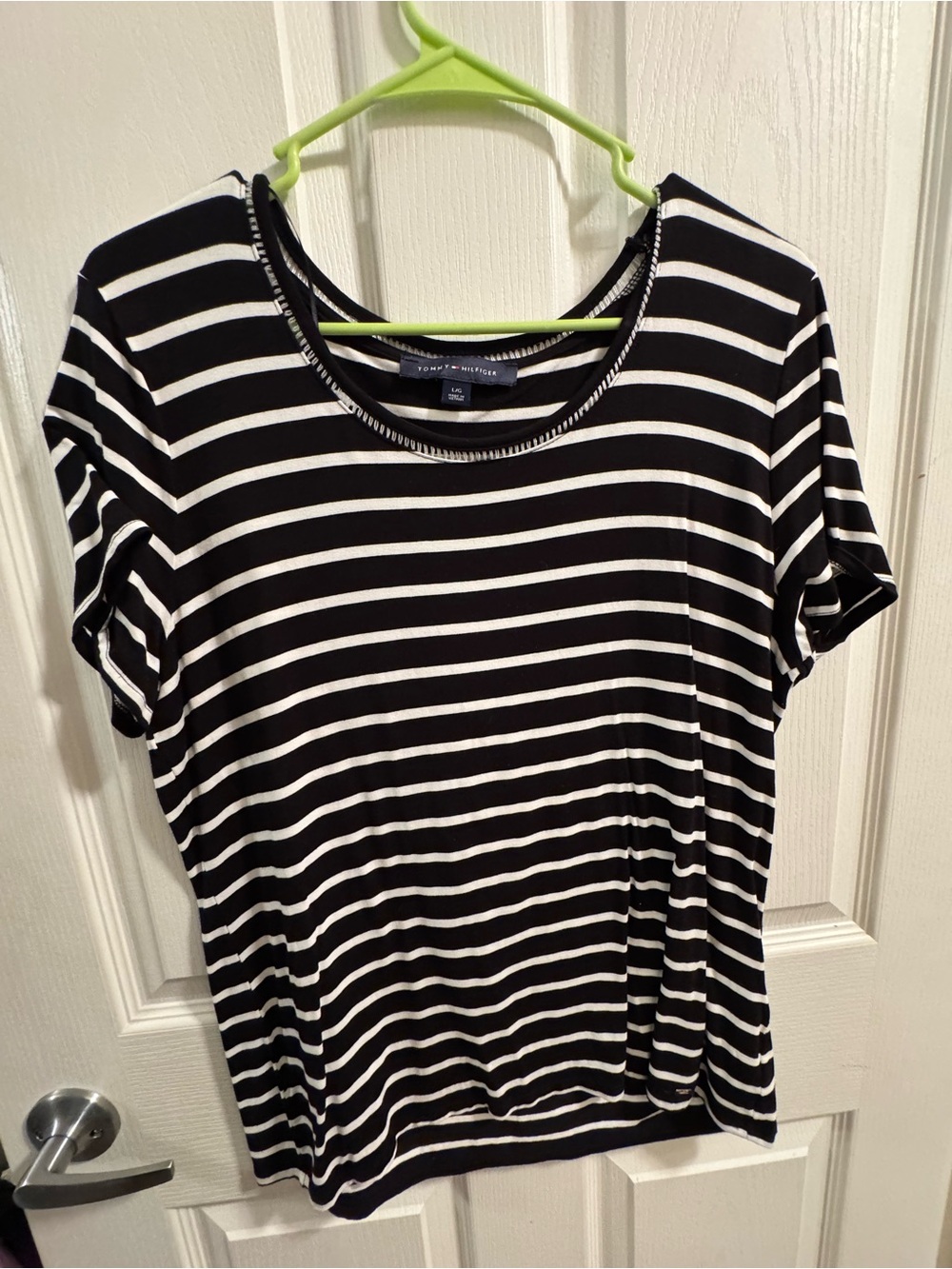 Tommy Hilfiger Black & White Striped Scoop Neck Tee